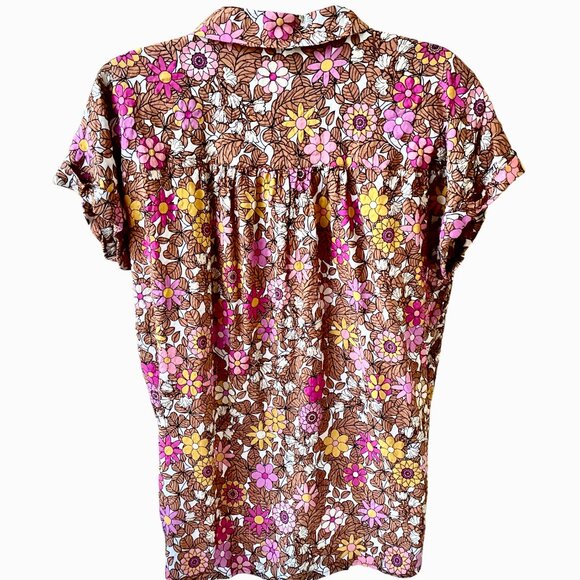 Jane & Delancey Blouse Top Button Down Gold Metallic Thread Anthropologie - Picture 4 of 9